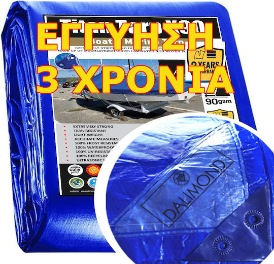 Boat Cover 6x8 48m² 90gr Gsm Dalimond Titan X90 Blue Rings Every 50 Cm