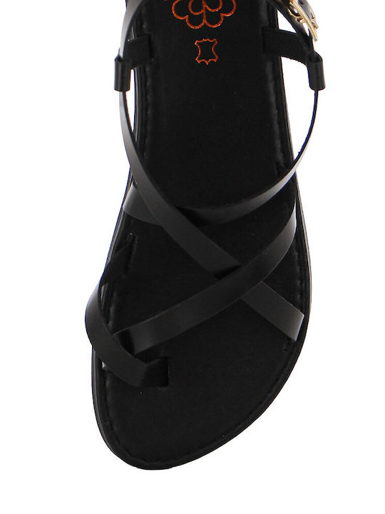 Leather Women's Flat Sandals Black