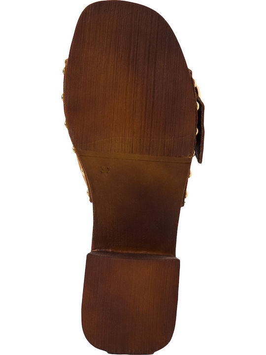 Women's Mules with Thin Heel in Brown Colour