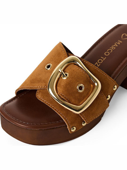 Women's Mules with Thin Heel in Brown Colour