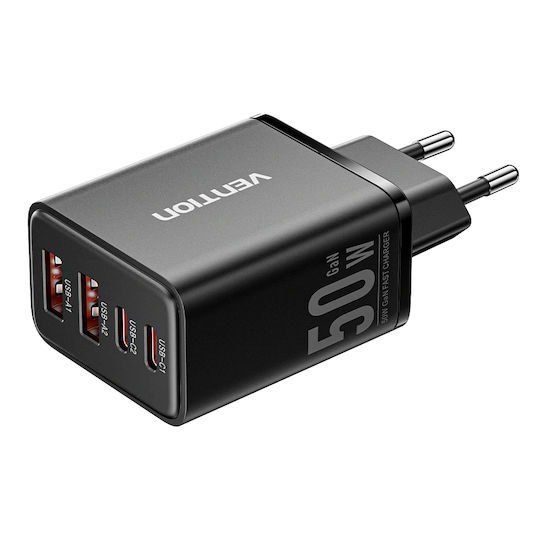 Vention Wireless GaN Charger With 2 USB-A Output Ports And 2 USB-C Output Ports 30W Power Delivery Black
