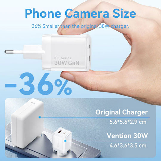 Vention Vention GaN Wireless Charger with USB-A and USB-C Output Ports 30W Power Delivery Pink