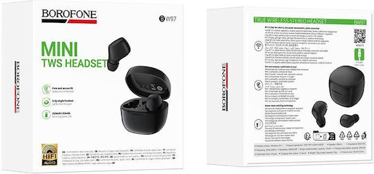 Borofone BW97 In-ear Bluetooth Handsfree Ακουστικά με Αντοχή στον Ιδρώτα και Θήκη Φόρτισης Μαύρα