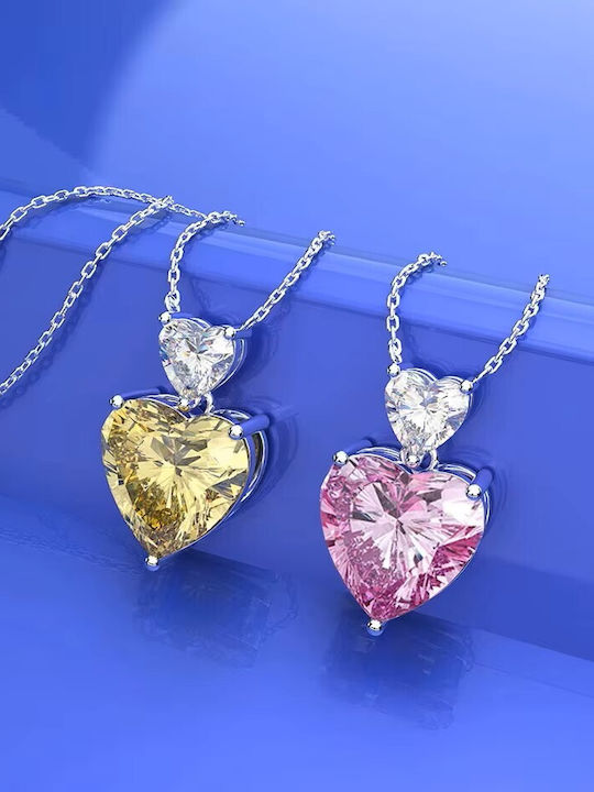 By Queen Necklace Heart S925 Double Heart Yellow White