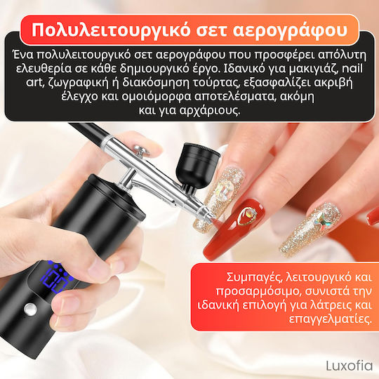 Aerograf Airbrush cu Recipient 40ml și Compresor Duza 0.3mm Presiune 2.6bar cu Baterie Set