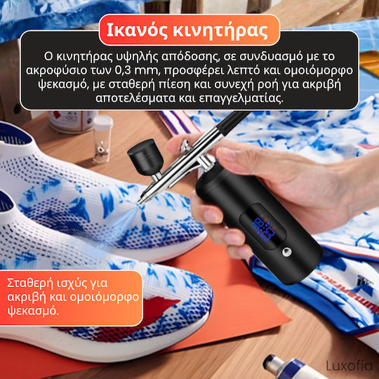 Aerograf Airbrush cu Recipient 40ml și Compresor Duza 0.3mm Presiune 2.6bar cu Baterie Set