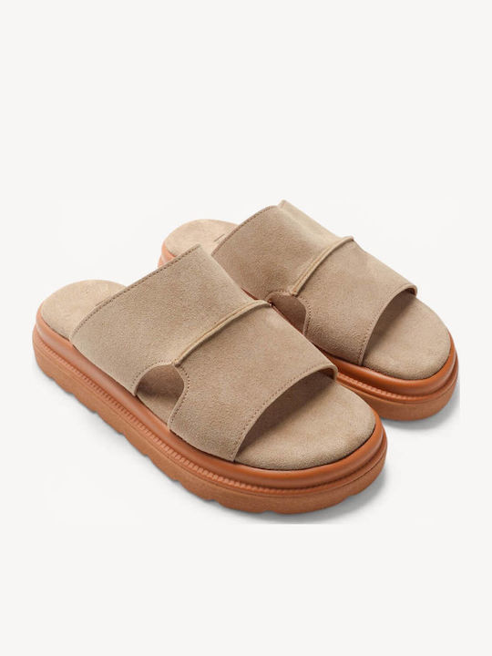 Бежови Кожени Flatform Сандали С Широки Каишки