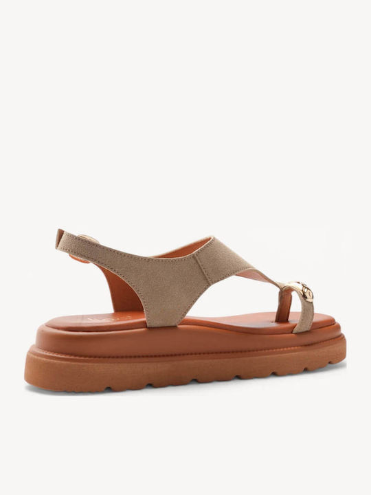 Beige Leder Flatforms Gold Detail Am Zeh