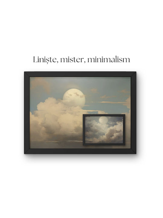 Set Minimalist Posters Frames Unframed Printed On Photographic Paper Nature Motifs Moon Between Clouds Boat On Lake Living Room Bedroom Kitchen 3 X 21 X 30 Cm