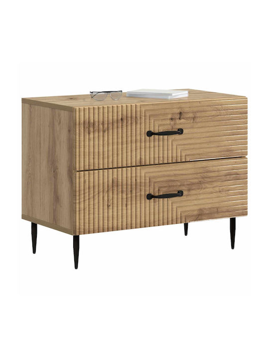 Wooden Bedside Table With Metal Legs Brown 62x34.5x47.5cm