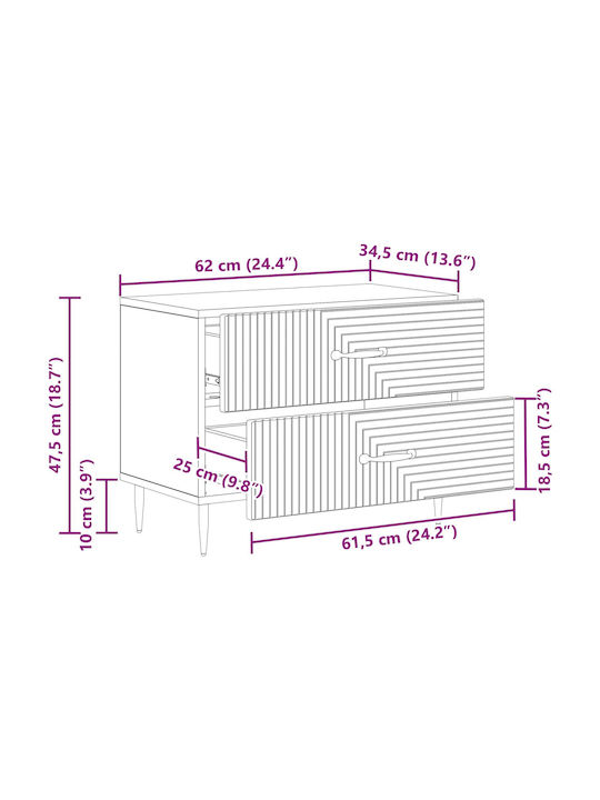 Нощно Шкафче Дървено с Метални Крака Черно 62x34.5x47.5см