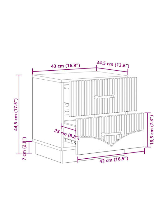 Wooden Gray Bedside Table 43x34.5x44.5cm