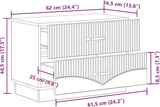 Нощно Шкафче Дървено Черно 62x34.5x44.5см