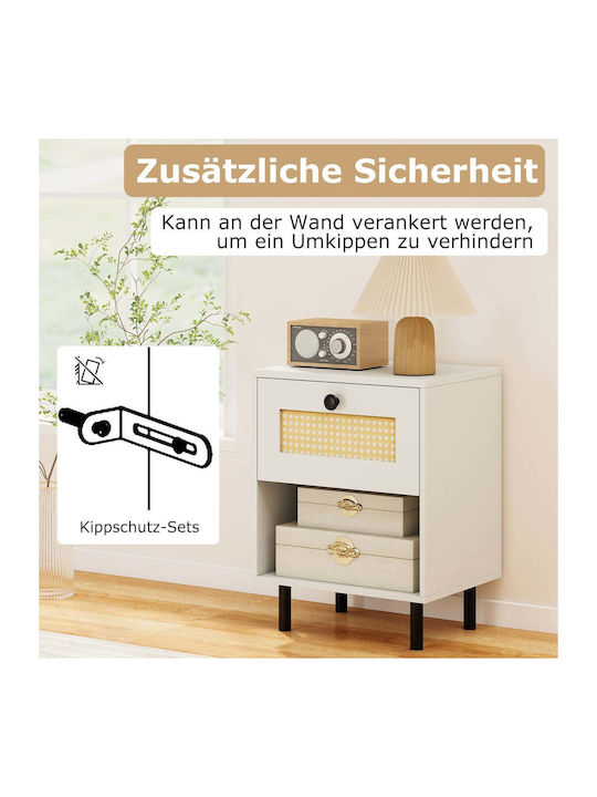 Wooden Bedside Table White 40x30x52cm