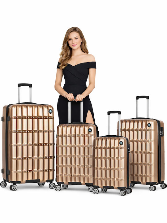 Provitera Hard Gold Travel Suitcases with 4 Wheels Set of 4 Pieces