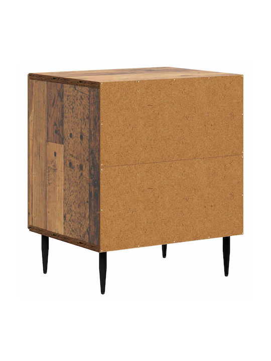 Wooden Bedside Table With Metal Legs Brown 43x34.5x50cm
