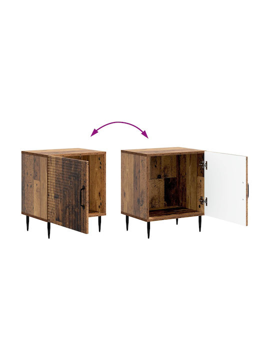 Wooden Bedside Table With Metal Legs Brown 43x34.5x50cm