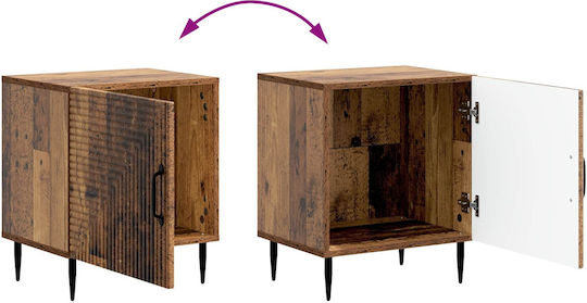 Wooden Bedside Table With Metal Legs Brown 43x34.5x50cm