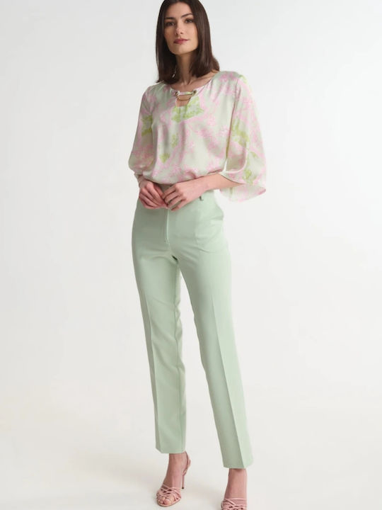 Women's Satin Blouse with 3/4 Sleeve Pink