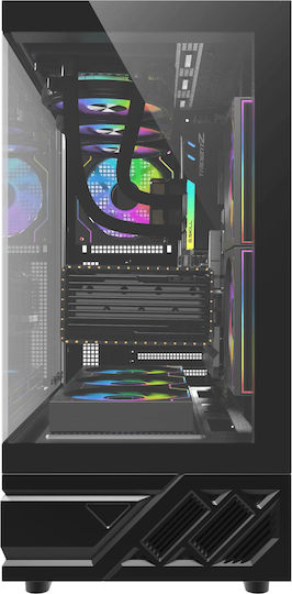 Darkflash DS950 Gaming Mini Tower Κουτί Υπολογιστή με Πλαϊνό Παράθυρο και ARGB Φωτισμό Μαύρο + 6 ανεμιστήρες