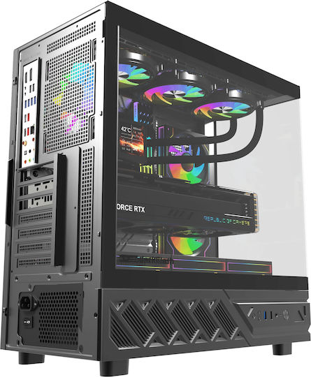 Darkflash DS950 Gaming Mini Tower Κουτί Υπολογιστή με Πλαϊνό Παράθυρο και ARGB Φωτισμό Μαύρο + 6 ανεμιστήρες