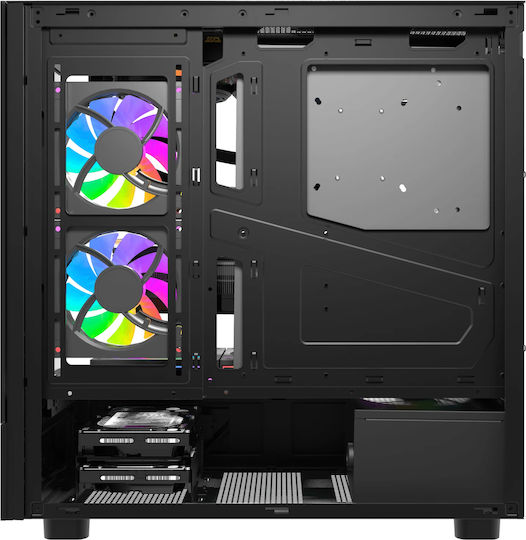 Darkflash DS950 Gaming Mini Tower Κουτί Υπολογιστή με Πλαϊνό Παράθυρο και ARGB Φωτισμό Μαύρο + 6 ανεμιστήρες