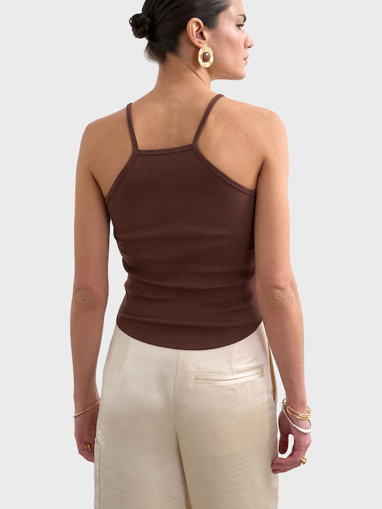 Women's Cotton Sleeveless Brown Blouse
