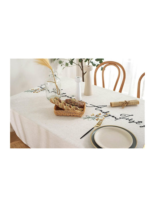 FRIPIA Покривка за маса Лен с Бродерия Сребрист 135x250 см