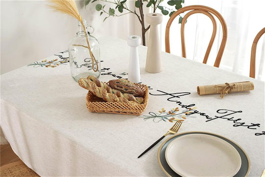 FRIPIA Покривка за маса Ленена с Бродерия Сребриста 135x220см