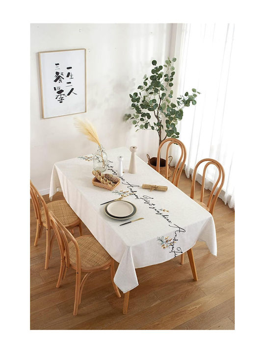 FRIPIA Покривка за маса Лен с Бродерия Сребрист 135x250 см