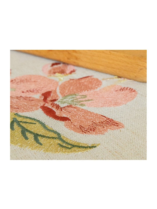 FRIPIA Față De Masă Din In Cu Broderie Roz 140x250cm