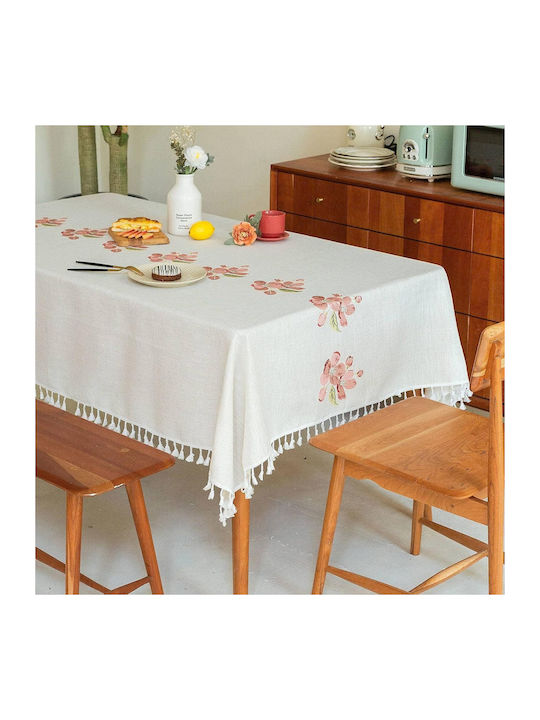 FRIPIA Față De Masă Din In Cu Broderie Roz 140x220 Cm