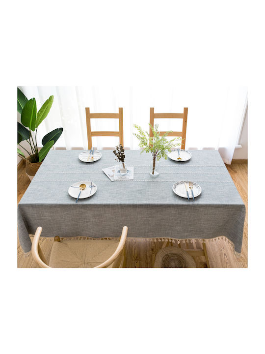 FRIPIA Leinen Tischtuch mit Stickerei Grau 140x200cm