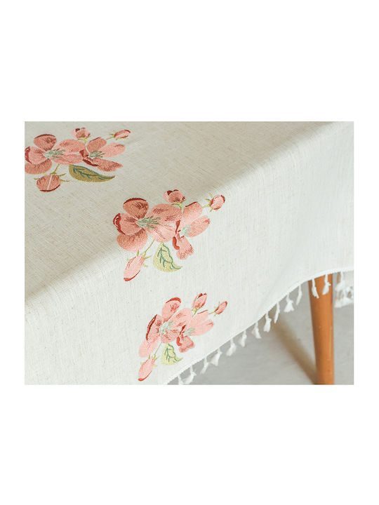 FRIPIA Față De Masă Din In Cu Broderie Roz 140x220 Cm