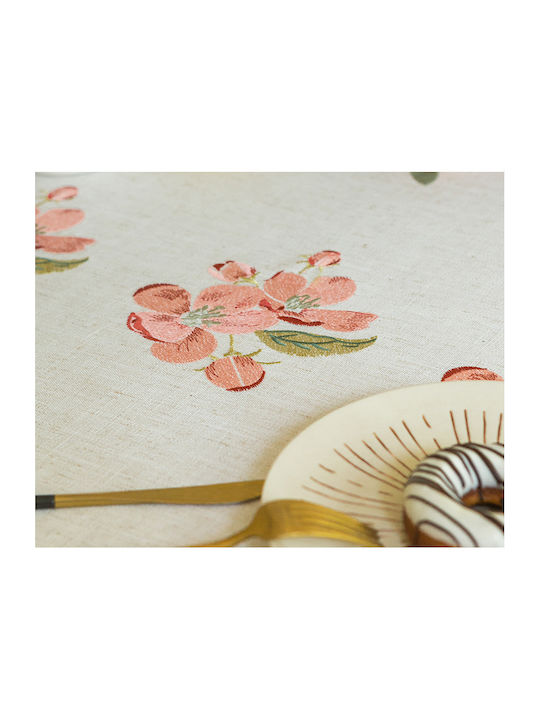 FRIPIA Față De Masă Din In Cu Broderie Roz 140x220 Cm