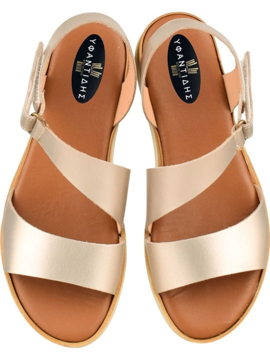 Leather Women's Flat Sandals Gold
