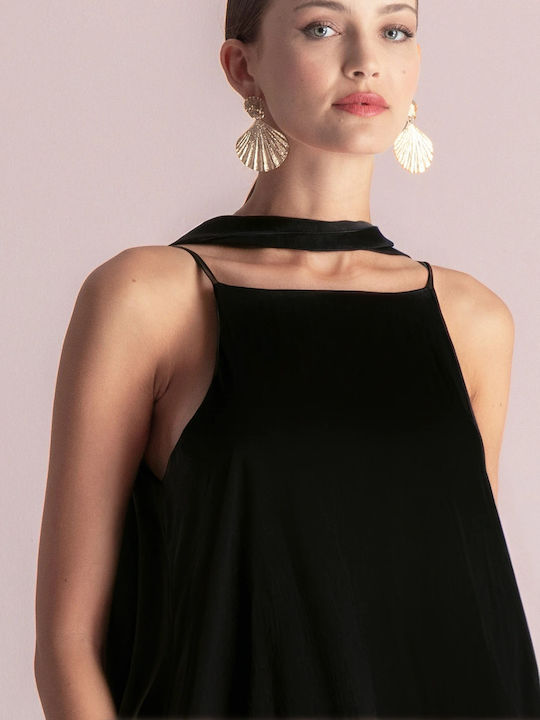 Summer Midi Dress for Wedding Christening Satin Open Back Black