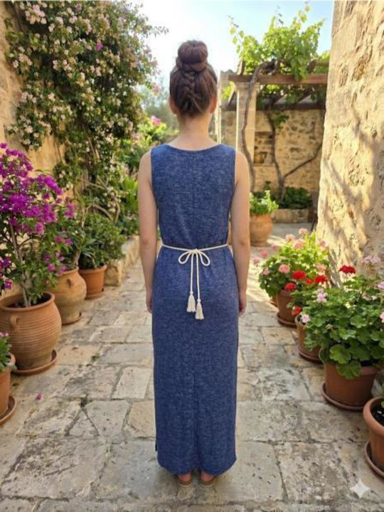 Summer Maxi Dress with Tearing Blue