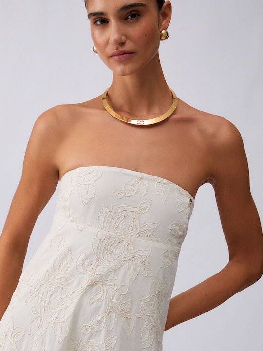 Maxi Βραδινό Φόρεμα Strapless Λευκό