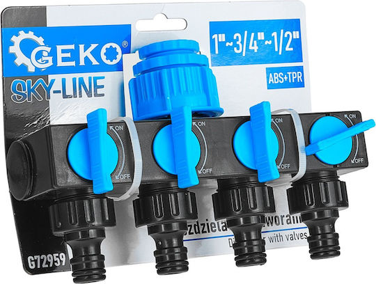 Four-way Water Splitter Sky-line Geko G72959 1" Reducers 3/4" 1/2"
