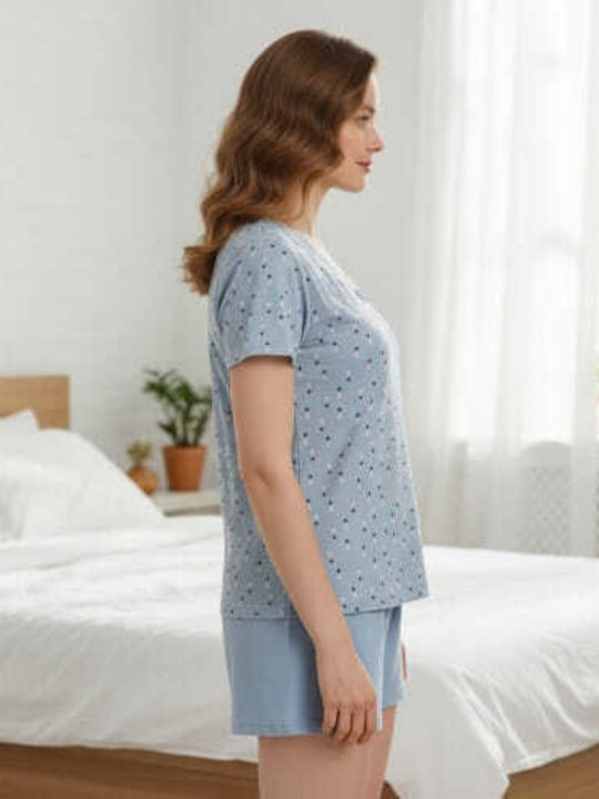 Prive Underwear Summer Women's Cotton Light Blue Pyjama Set