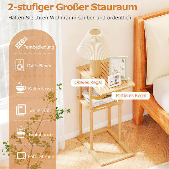 Rectangular Bamboo Side Table Brown 2 Pieces M65xW28xH40cm
