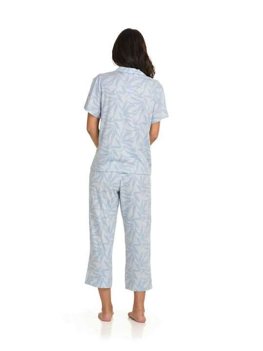 Primavera Summer Women's Pyjama Set Cotton Light Blue