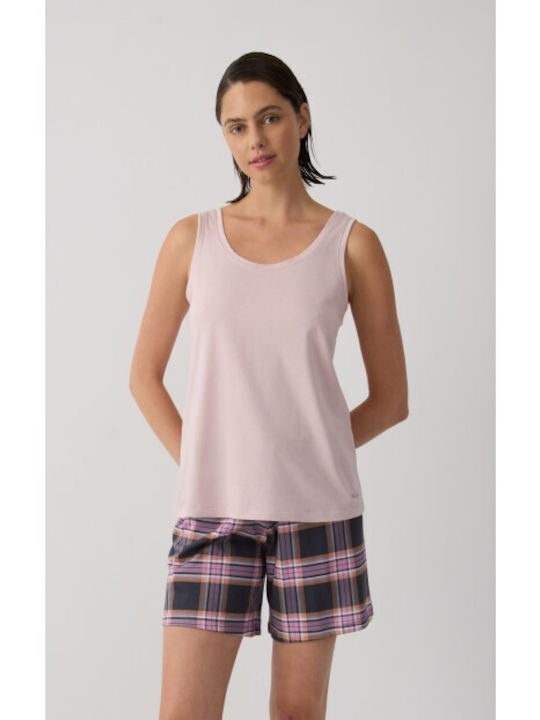 Minerva Minerva Sommer Baumwollene Damen Schlafanzug Bluse Rosa