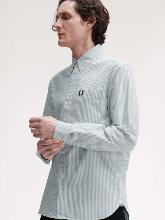 Long Sleeve Cotton Shirt In Regular Fit Striped White