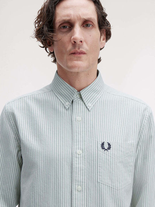 Long Sleeve Cotton Shirt In Regular Fit Striped White
