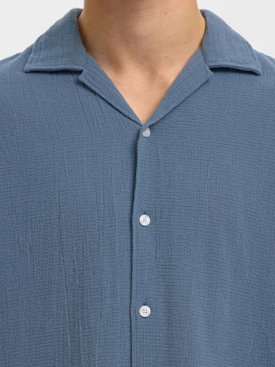 Selected Kurzärmeliges Herrenhemd in Breiter Linie Blau Selected Kurzärmeliges Herrenhemd in Breiter Linie Blau