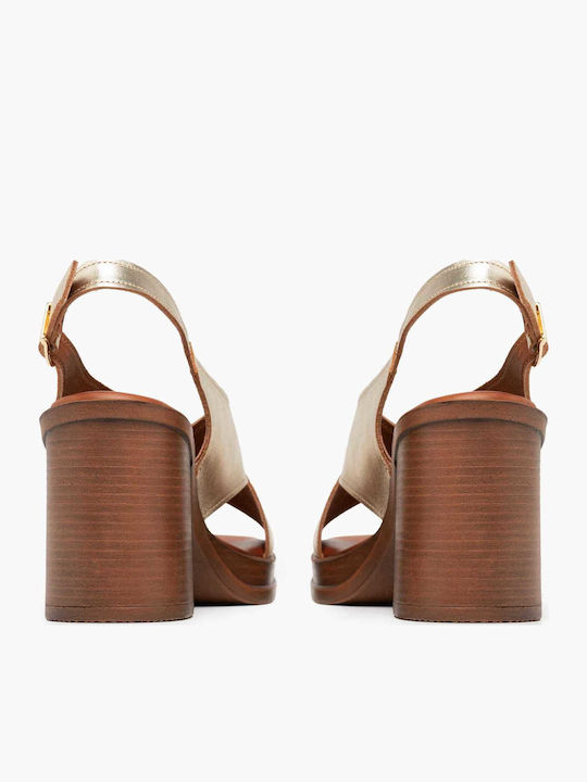 Damen Sandalen Aus Leder Gold