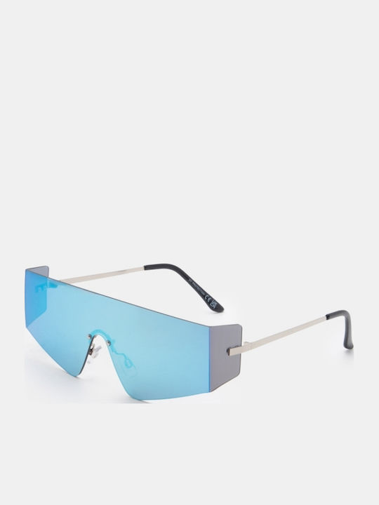 Luigi Unisex Sunglasses with Silver Metallic Frame and Turquoise Lens 4879433