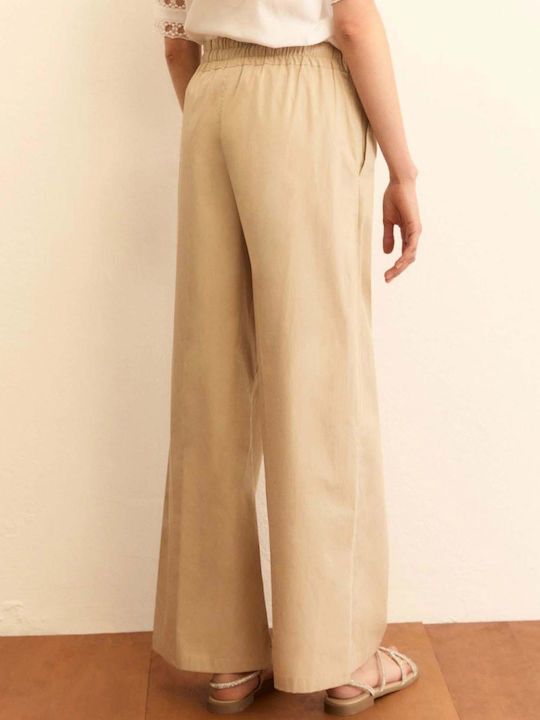 Women's Fabric Trousers with Rubber Band Beige